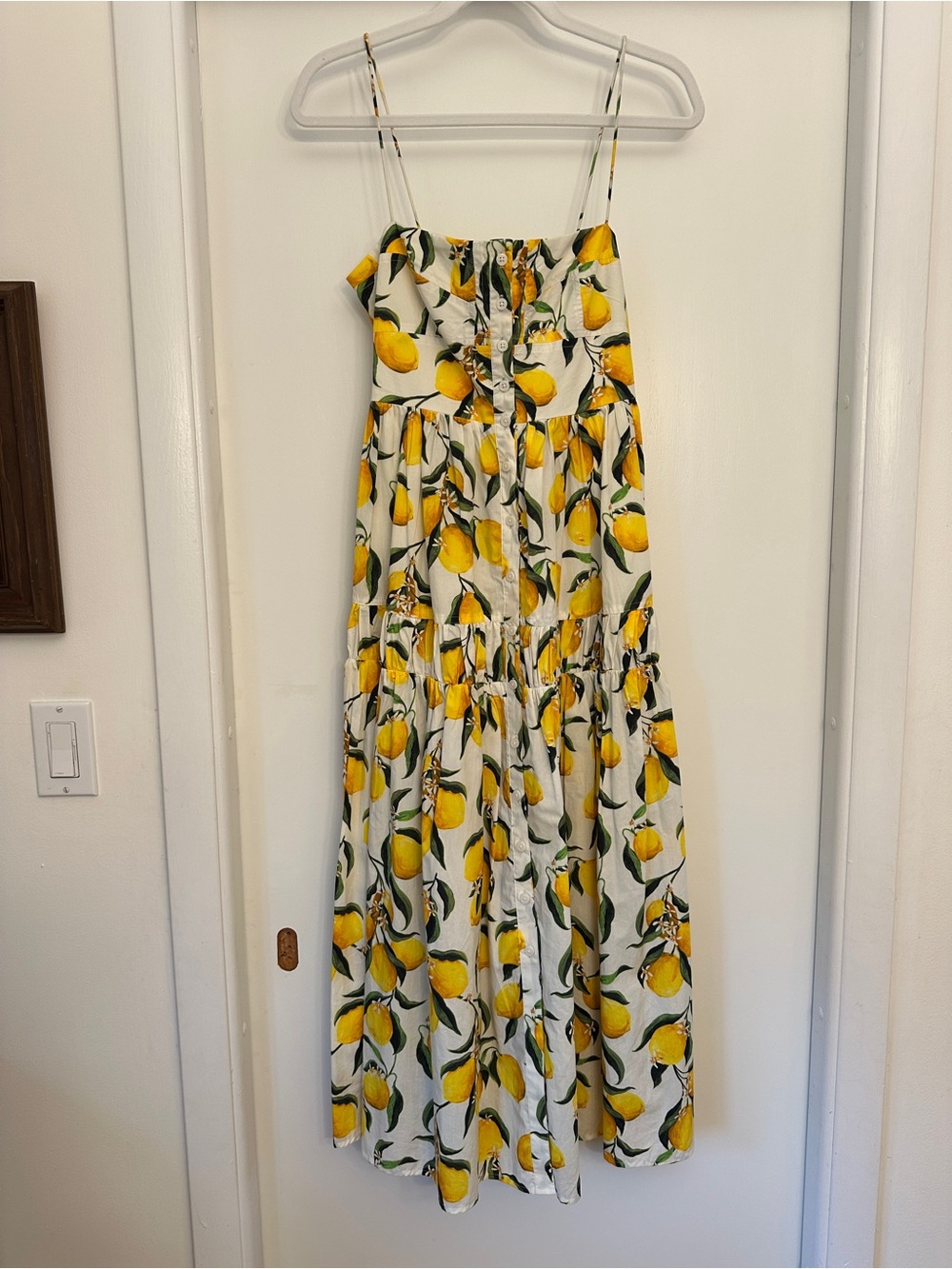 J. Crew White Maxi Dress with Yellow Lemon Print